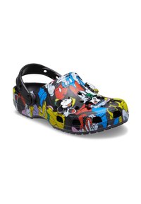 Slip-on träskor med justerbart baksnörning, dekorerade med färgglada motiv av Mickey Mouse och vänner.