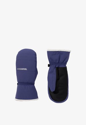 Manoplas moradas aislantes con un borde de piel sintética, que cuentan con una palma negra para un mejor agarre. Incluyen una muñequera elástica para un ajuste seguro.