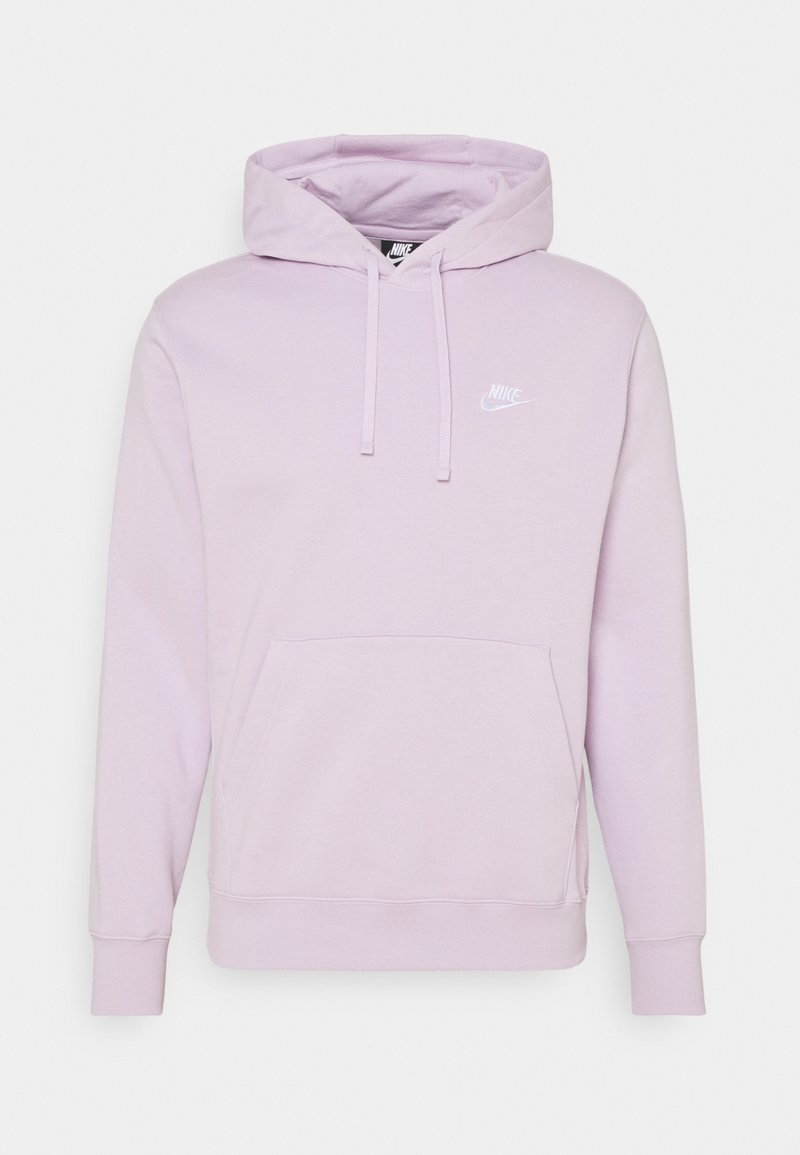 Light purple Nike hoodie with front pocket, drawstring hood, and small white Nike logo on chest.