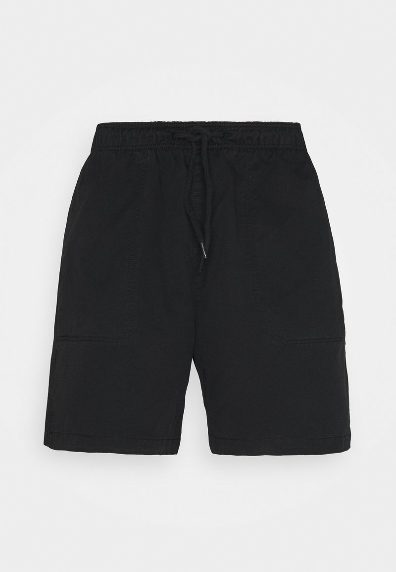 Pantaloni corti neri realizzati in tessuto leggero. Presentano una vita elasticizzata con cordino, tasche laterali e una vestibilità comoda.