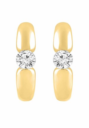 Par de pendientes de oro, cada uno con una pieza rectangular pulida de oro rematada con un diamante redondo facetado.