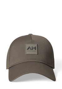 Gorra verde oliva con un diseño estructurado, que presenta un parche de logo de goma cuadrado y un visera curvada. Fabricada con tejido suave.