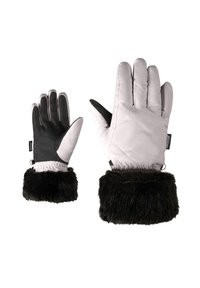 Winterhandschuhe mit einem grauen gesteppten Obermaterial, schwarzem Handflächen und einem schwarzen Kunstpelz-Bündchen. Einschließlich elastischem Handgelenk für einen sicheren Sitz.