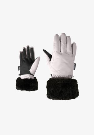 Winterhandschuhe mit einem grauen gesteppten Obermaterial, schwarzem Handflächen und einem schwarzen Kunstpelz-Bündchen. Einschließlich elastischem Handgelenk für einen sicheren Sitz.