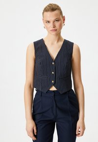 POCKET DETAIL BUTTONED V NECK - Väst - dark blue