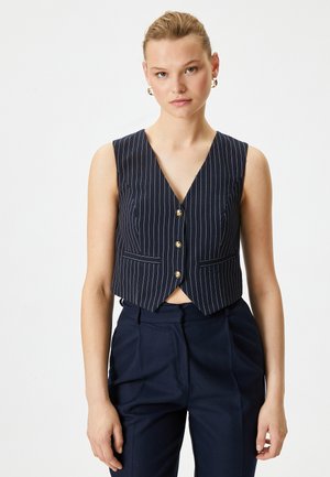 POCKET DETAIL BUTTONED V NECK - Waistcoat - dark blue
