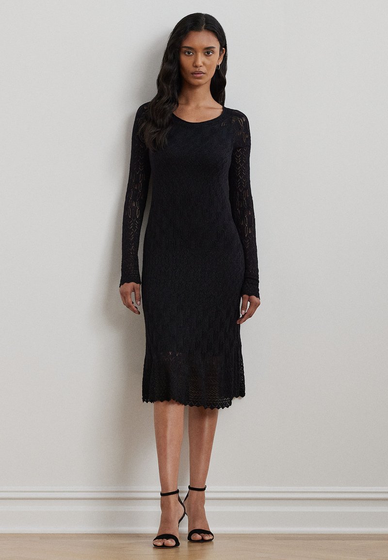 Lauren Ralph Lauren POINTELLE KNIT LONG SLEEVE DRESS - Jumper dress - black  - Zalando