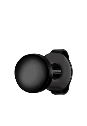 Bouton de porte rond noir avec une surface lisse, fixé à une base circulaire. Le design minimaliste souligne une esthétique moderne et épurée.
