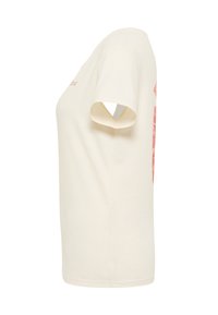 Veļa ar īsām piedurknēm bezkrāsainā kokvilnā ar apaļu kaklu. Aizmugurē ir sarkans ziedu grafiks un priekšā ir vienkāršs logo.