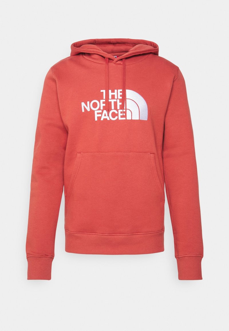 Rode katoenen hoodie met een kangoeroezak, ribgebreide boorden en een wit logo met de merknaam en een halve maan ontwerp op de borst.