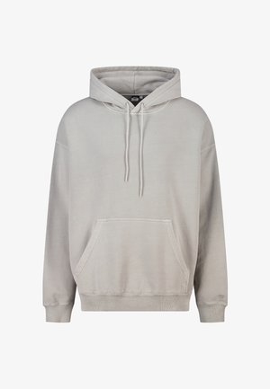 Hellgrauer Hoodie aus weicher Baumwollmischung. Verfügt über eine Kängurutasche vorne, eine Kapuze mit Kordelzug sowie gerippte Bündchen und Saum. Einfaches Design.