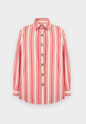 STRIPED EMBROIDERED LOOSE LONG SLEEVE SHIRT - Skjortebluser - red