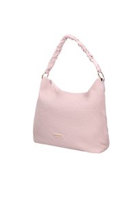 Zacht roze handtas met een slappe vormgeving, voorzien van een geplooide handgreep en gouden hardware accenten. Gladde binnenvoering.