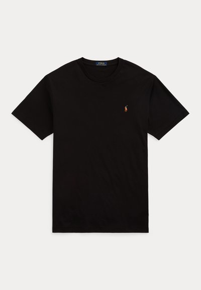 Svart t-skjorte med korte ermer og rund hals med liten flerfarget Polo Ralph Lauren-logo på venstre bryst.