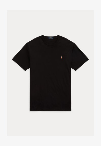 Musta lyhythihainen pyöreäkauluksinen T-paita, jossa pieni monivärinen Polo Ralph Lauren -logo vasemmassa rinnassa.