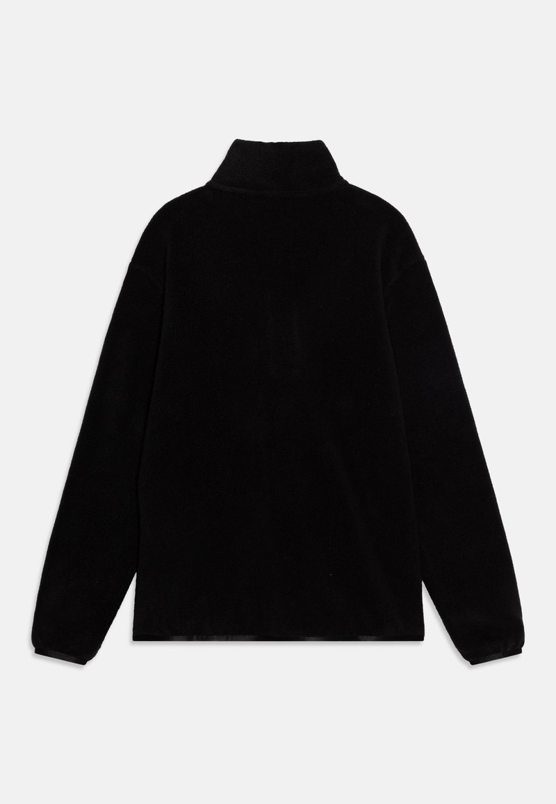 Pullover en polaire noir à manches longues et Col montant, vu de dos sur fond blanc.