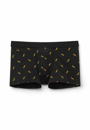 Boxer briefs negros con un patrón de rayos amarillos, fabricados en un tejido suave con una cómoda cintura elástica.