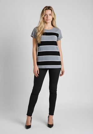 DE A RAYAS EN CONTRASTE CON CUELLO REDONDO - Camiseta estampada - gris