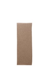 Écharpe en laine marron, forme rectangulaire, texture douce, sans motifs ni accessoires, avec des bords finis. Dimensions : environ 70 cm sur 30 cm.