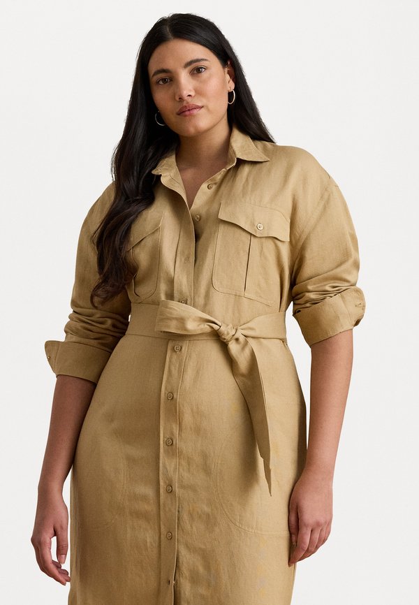 LINEN BLEND SHIRTDRESS - Shirt dress - beige