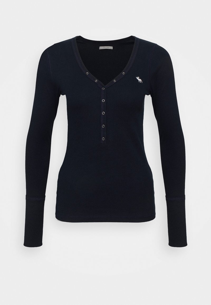 Abercrombie & Fitch LONG SLEEVE ICON HENLEY - Μπλούζα με μακριά μανίκια - NAVY