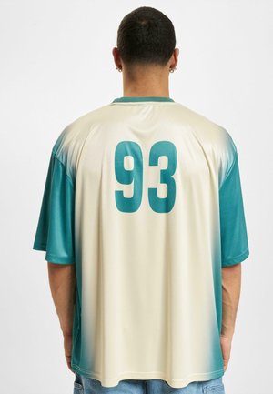 Short-sleeve jersey in cream and teal gradient with large teal number "93" on the back. Made from smooth, lightweight fabric.