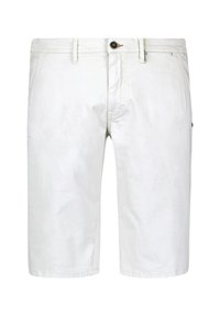 Witte katoenen shorts met een vlakke voorkant, riemlussen, een knoopsluiting en zijzakken. Gladde textuur, knielange pasvorm.