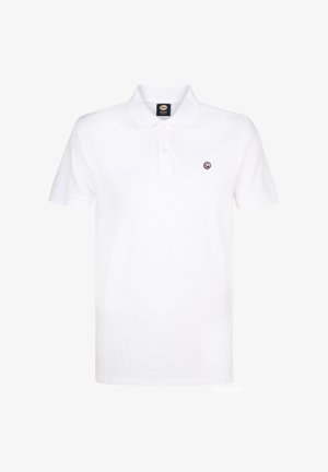 Biała koszulka polo wykonana z bawełny, z rypsowym kołnierzykiem, z zapięciem na dwa guziki, krótkimi rękawami oraz małym haftowanym logo na piersi.