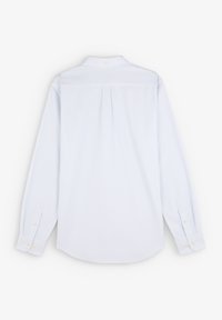 Camicia a maniche lunghe azzurro chiaro con strisce bianche, in morbido cotone, colletto con bottoni e chiusure a polsino con un solo bottone. Dettaglio con piega sul retro.