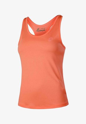 Canotta sportiva corallo senza maniche con design a schiena a vogatore, realizzata in tessuto liscio e leggero.