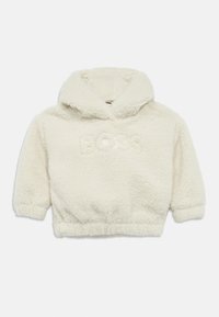 Φούτερ με κουκούλα από κρεμ φλις με απαλό υλικό, κοντό κόψιμο και κεντημένο λογότυπο "BOSS" στο μπροστινό μέρος. Διαθέτει κουκούλα και κοντά μανίκια.