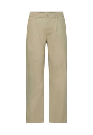 Μπεζ παντελόνι ίσιας γραμμής με εμπρόσθιο κλείσιμο με κουμπί και φερμουάρ, θηλιές για ζώνη και πλαϊνές τσέπες.