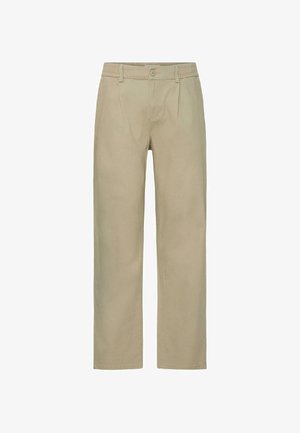 Μπεζ παντελόνι ίσιας γραμμής με εμπρόσθιο κλείσιμο με κουμπί και φερμουάρ, θηλιές για ζώνη και πλαϊνές τσέπες.