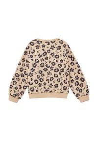 Felpa beige con stampa leopardata nera e colorata, scollo rotondo e polsini ed orlo elasticizzati. Tessuto morbido con una vestibilità comoda.