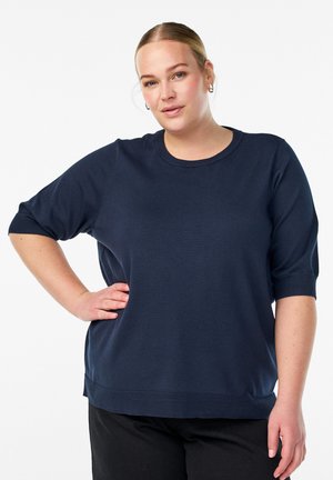 FLASH - FEIN MIT KURZEN ÄRMELN - T-shirts basic - navy blazer