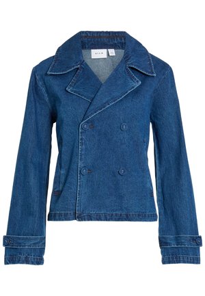 Μπλε τζιν σακάκι διπλής σειράς με φαρδιές πέτες, κουμπωτά μανίκια, πλαϊνές τσέπες και ετικέτα VILA στο εσωτερικό του γιακά.
