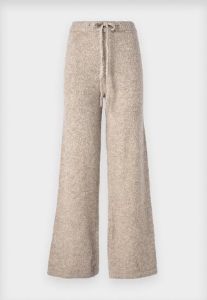 Beige weite Beinkleider aus strukturiertem Strickstoff, mit einem Kordelzugbund und einer lockeren Passform.