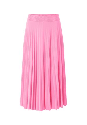 Jupe plissée rose à taille élastique. Fabriquée en matériau léger, avec des plis verticaux pour un complément de texture.