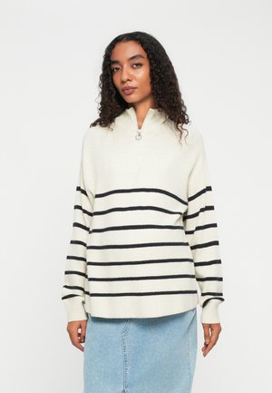 OLMIBI HIGHNECK ZIP - Pullover - pumice stone/dark navy