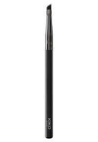 Pennello per trucco angolato nero con manico opaco e ferrule metallico lucido. La punta del pennello è rigida e inclinata per un'applicazione precisa.