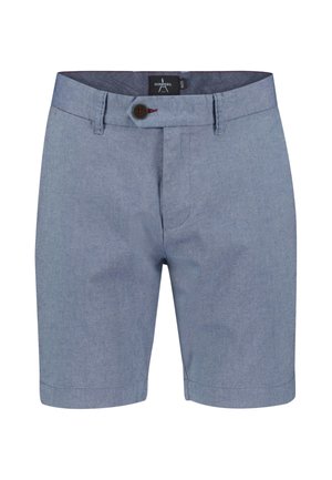 Lichtblauwe chino shorts voor mannen met knoopsluiting, riemlussen en achterzakken, getoond tegen een witte achtergrond.