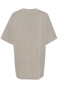 Oversized t-shirt in light gray cotton, featuring short sleeves, a round neckline, and a smooth texture. Back view without embellishments.