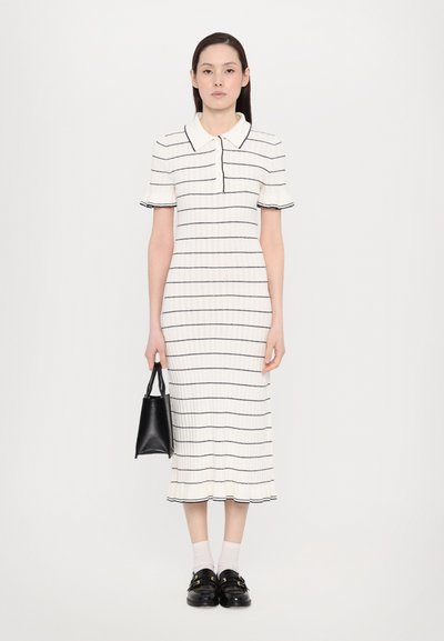 sandro ROBE MIDI COL POLO FINITIONS FRILL - Rochie de zi - ecru