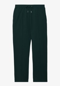 Mørkegrønne sweatpants med elastisk talje og snøre, udstyret med sidelommer og et tekstureret stof, lige ben design.