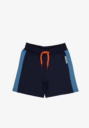 Tummansiniset shortsit vaaleansinisillä sivupaneeleilla, joustava vyötärö ja oranssi nyöri. Sisältää taskuja ja logotagin.