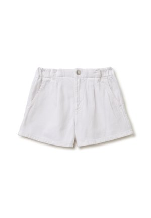 Shorts en coton blanc avec taille élastique, bouton devant, poches avant et coupe décontractée.