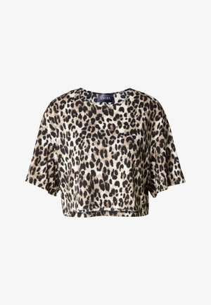 Kratki top s leopard uzorkom u bež, crnoj i smeđoj boji s okruglim izrezom, oznake ESTELQ.