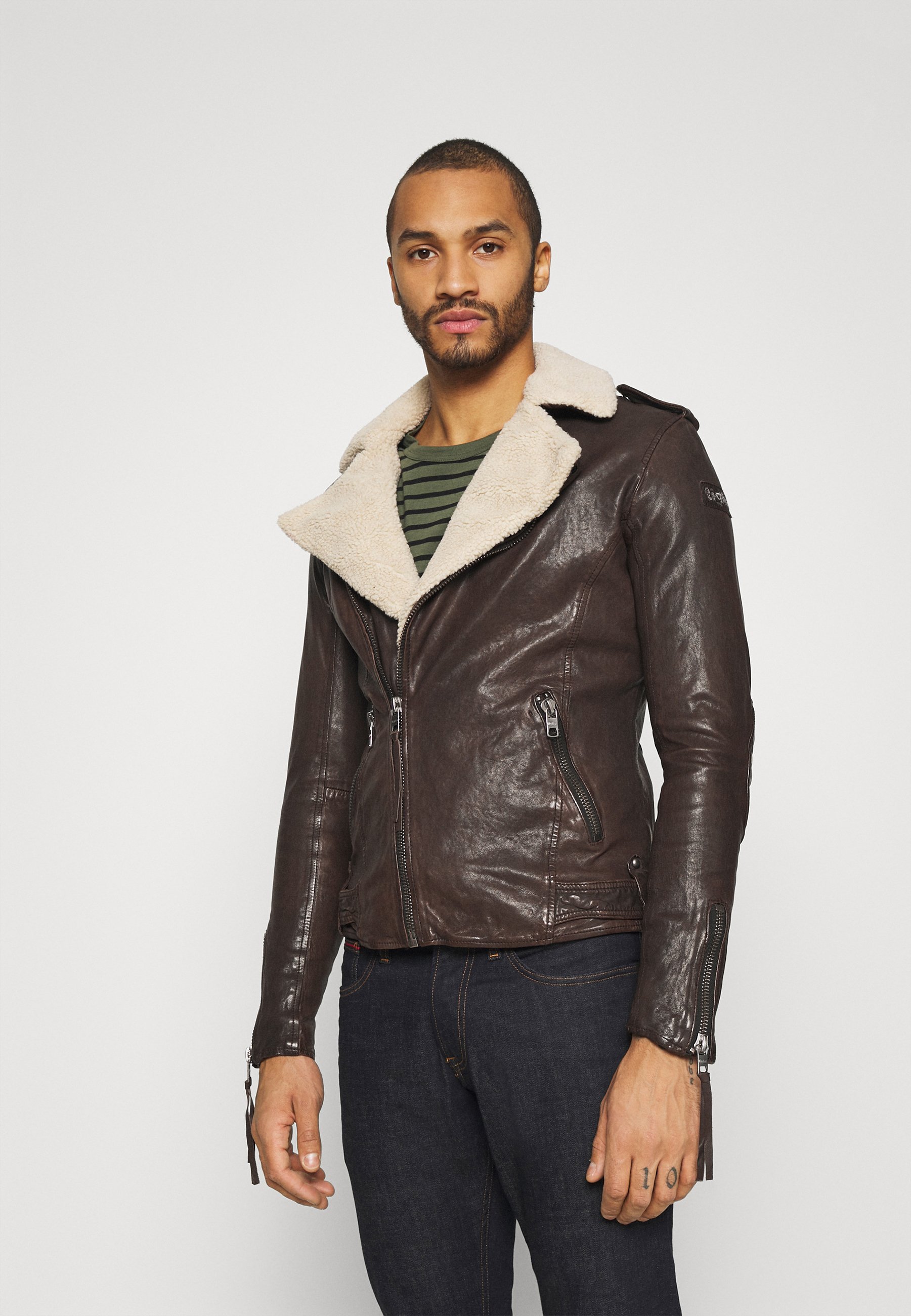 Tigha Berend Leather Jacket Coffee Brown Zalando Co Uk