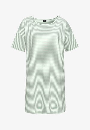 Lichtgroen gestreept T-shirt met korte mouwen, ronde halslijn en een losse pasvorm. Gemaakt van zachte stof, met horizontale strepen in verschillende breedtes.