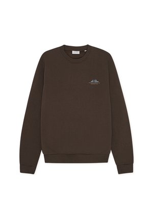 Καφέ βαμβακερό φούτερ με στρογγυλή λαιμόκοψη, ριμπ μανσέτες και τελείωμα, με μικρό μπλε λογότυπο στην αριστερή πλευρά του στήθους.